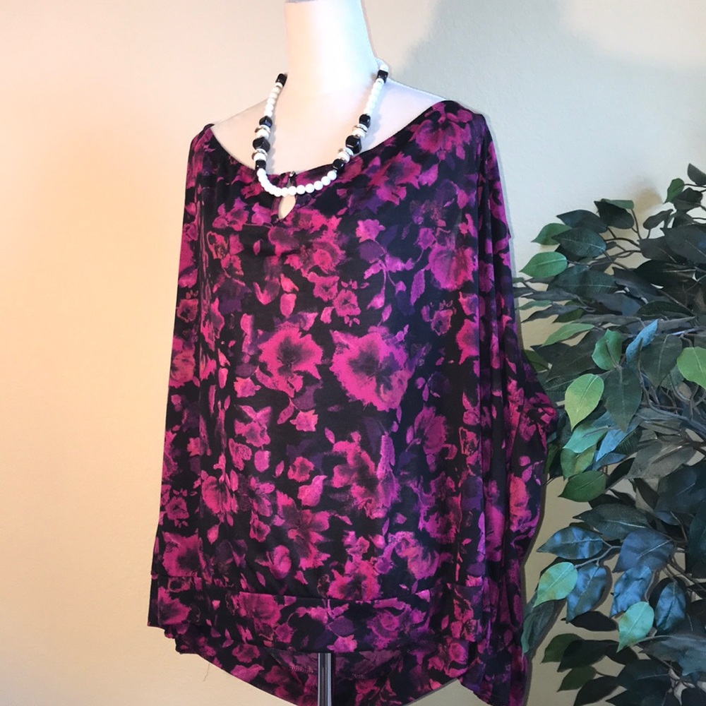 Beautiful 4X Magenta and Black Cold Shoulder Long Sleeve Blouse